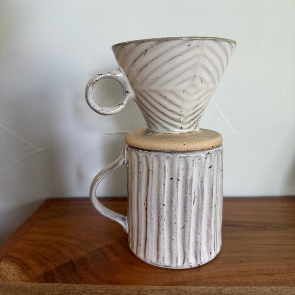 Urban Outfitters Boho Ceramic Carved Coffee Pour-Over Set